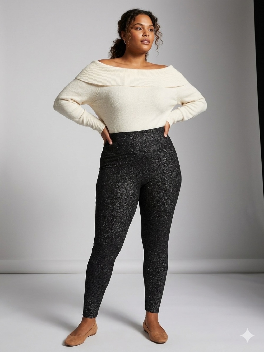 Plus Size Sparkle High-Waist Leggings in Black 14W Terra & Sky